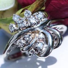 14k white gold swirl ring 0.25ct natural diamond size 4 vintage 3gr Radiant