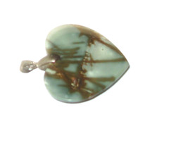 Vintage Green Heart Shaped Polished Stone Pendant Necklace ~ Charm on Chain-RARE