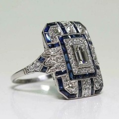 Art Deco Vintage Style Lab Created Diamond Engagement 14K White Gold Finish Ring