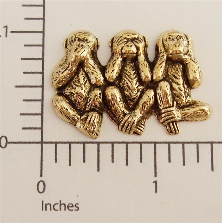 44703 Three Monkeys Jewelry Finding Stamping Brass Oxidized