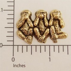 44703 Three Monkeys Jewelry Finding Stamping Brass Oxidized