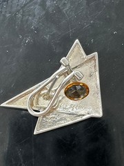 VINTAGE LES BERNARD STERLING SILVER & AMBER STONE GEOMETRIC PIERCED EARRINGS