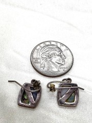 Vintage 925 Sterling Silver Abalone Mother of Pearl Geometric Dangle Earrings 3g