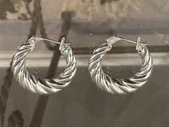 Vintage Signed Monet Textured Silver Tone Pierced Hoop Earrings 3/4”