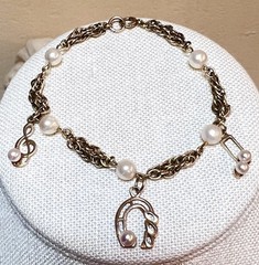 LOVELY Music Themed 14 Kt. Gold-Filled & Solid 14 Kt. Gold Pearl Charm Bracelet