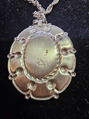 Vtg nickel silver bell pendant w Silvertone Chain Necklace 29″ Southwest Native