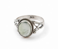 Genuine Authentic Green Prehnite 925 Sterling Silver Oval Ring US#9