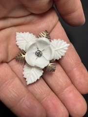 Vintage Mixed Media Clip On Earrings * Plastic * Rhinestone * Metal * White
