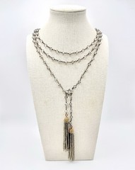 Vintage Faceted Smoky Crystals Necklace Tassel Lariat Art Deco