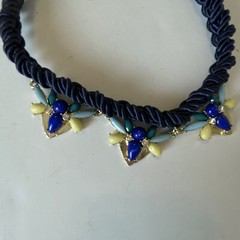 Bee Blue Necklace BRAIDED KNOTTED ROPE 18″ Blue Rhinestone Charm Jewel Bug
