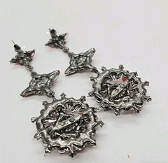Red Crystal Chandelier Earrings Flower Black Metal Pierced Couture Art Deco 4 in