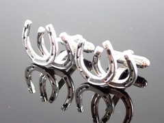 Vintage Anson Horseshoe Cufflinks PAT. Pending Silver Tone Western Lucky Charm