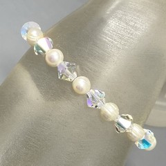 Crystal Glass and Genuine Pearl Beaded Necklace Bracelet Set AB Sterling Clasp
