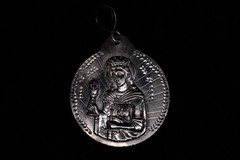 Vintage Sterling Silver St Barbara Pendant Ruby Gem 1 oz 30g Religious Medallion