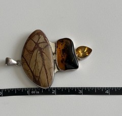 VTG Charles Albert 925 Sterling Silver Jasper, Amber and Citrine Pendant MASSIVE