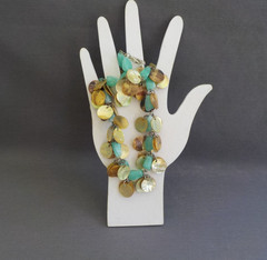 Double Strand Shell Disc Plastic Nuggets Necklace 15″ Long Drop Dangle