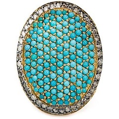 1.35ct Rose Cut Diamond Turquoise Studded Silver Victorian Gorgeous Ring Jewelry