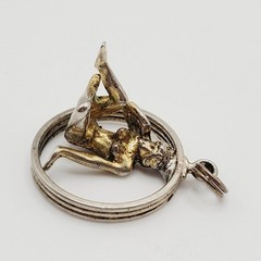Modernist Woman Thinker Dimensional Figure in Circle Vintage Pendant Charm
