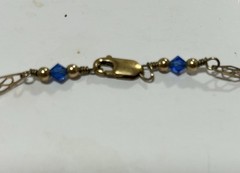 Vintage Gold And Blue Beaded Necklace 14/20 GF Lobster Clasp Estate Find 23 Inch