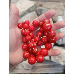 Vintage Red Bead Necklace Gold Swirl Graduated Statement Retro 29″