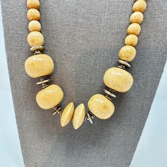 Vintage Boho Natural Wood Bead Statement Necklace 26″ Chunky Earthy – 70s Vibe