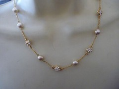 NOLAN MILLER GOLD TONE CHAIN w RHINESTONE & FAUX PEARL BEADS NECKLACE #23/5A