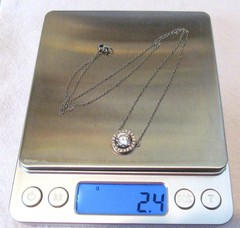 Vintage Sterling Silver Round Faceted Clear Cubic Zirconia Halo CZ Necklace 19″