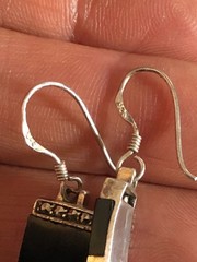 Vintage Sterling Silver Black Onyx Marcasite Dangle Earrings 925 Square 1″ 7806