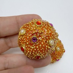 Vintage Sea Urchin Beachy Enamel Rhinestone Faux Pearl Round Clip On Earrings