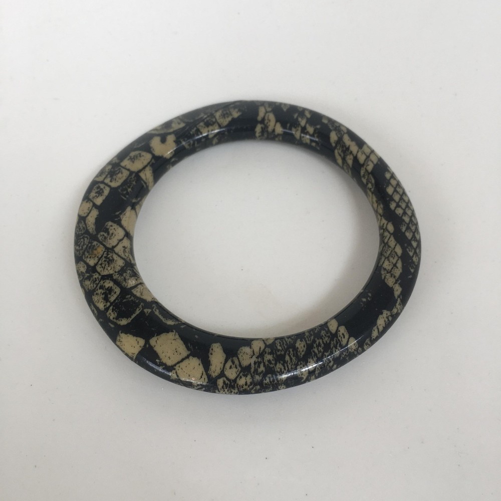 Black Beige Snakeskin Pattern Bangle Bracelet Fashion Jewelry Unisex Vin (3.5in)