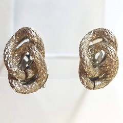 Vintage Flat Back Earrings, Twisted Links Knot, Serpent, Textured, Clip On
