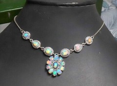 Natural opal cabochon necklace in 925 silver opal jewelry statement necklace