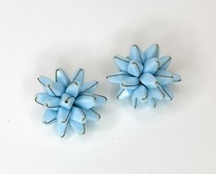 Vintage West Germany Sky Blue Glass Bead Clip On Earrings Fabulous!