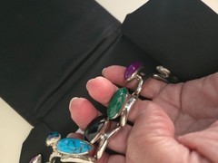 Vintage Mexican 925 SS necklace with varied stones turquoise, onyx etc