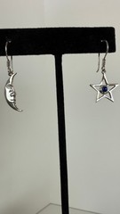 Vintage Sterling Silver SOMA Moon & Star Mismatch Earrings Lapis Celestial 925