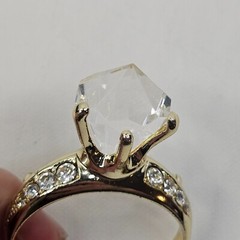 AJC Engagement Ring Brooch Gold Tone Clear Rhinestone Vintage Jewelry Pin