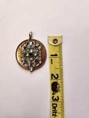 Art Nouveau Art Deco Style Pendant Green & Gold Tone Cross