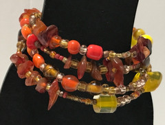 Vintage Amber Nuggets Silver Heart Pendant Necklace, Amber Memory Wire Bracelet