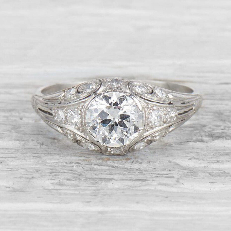 1.35Ct White Round Simulated Diamond Art Deco Victorian 1910s Ring In 925 Silver