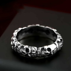 New Personality Men’s Solid 925 Sterling Silver Skull Gothic Punk Band Ring