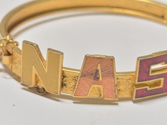 Vtg NASSAU enamel Letters Etched Art Deco Bracelet Vtg Hinged Bahamas Women’s