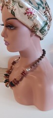 Chunky Fashion Jewelry gold coated spacers Brown Beaded wooden necklace 11″ long