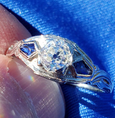 Original EARTH MINED DIAMOND Deco Engagement Ring Solid 18K WHITE GOLD Solitare