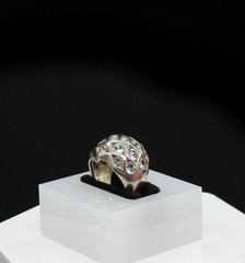 925 Sterling Silver White Topaz Bubble Dome Ring Chunky Statement Sz 6 Jewelry