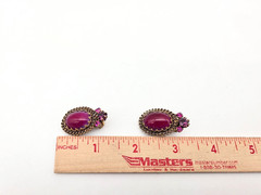 MARKED/SIGNED MADE IN AUSTRIA RICH RED RHINESTONE VINTAGE CLIP ON EARRINGS NICE!