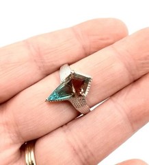 Unusual Sterling Silver Kite Cut Genuine AMETRINE Ring STS Sz7 Vintage Jewelry