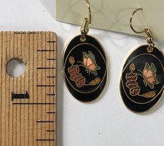 Cloisonne Earrings Dangle Flower Butterfly Vintage – NWT