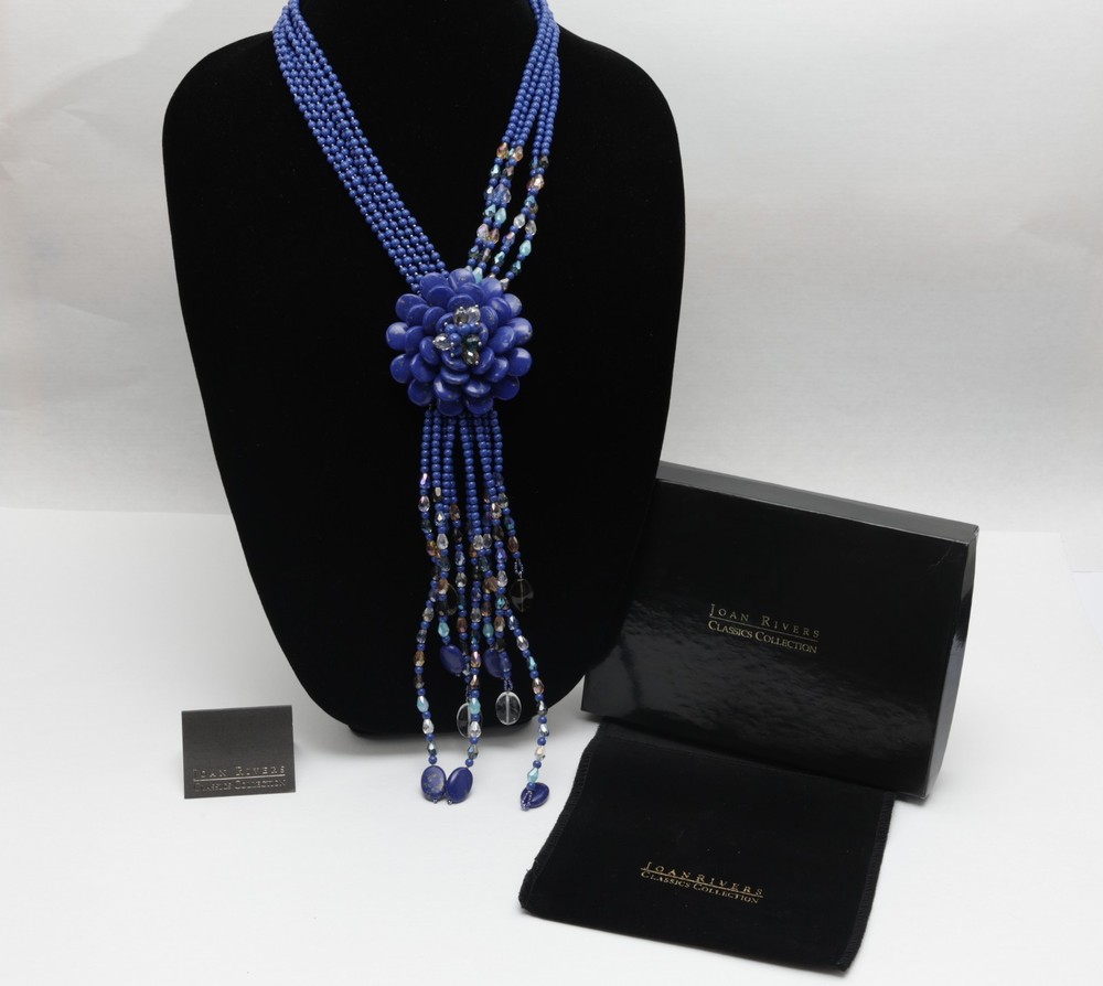 Joan Rivers Starlet Faux Lapis Blue Flower Necklace Classic Collection New w Box