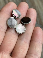 Iridescent MOP Mother of Pearl Octagonal Silver Tone Antique Edwardian CuffLinks