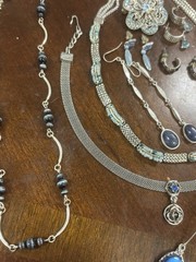 Vintage Jewelry Lot Blue Silver Statement Necklaces Earrings Brooch Boho Chic
